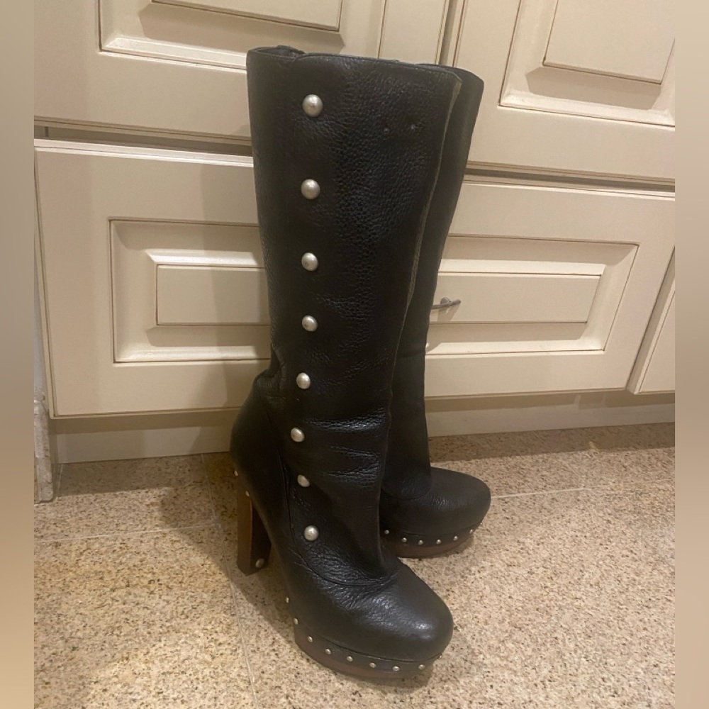 Ugg Black Genuine Leather Boots With Silver Studs… - image 3